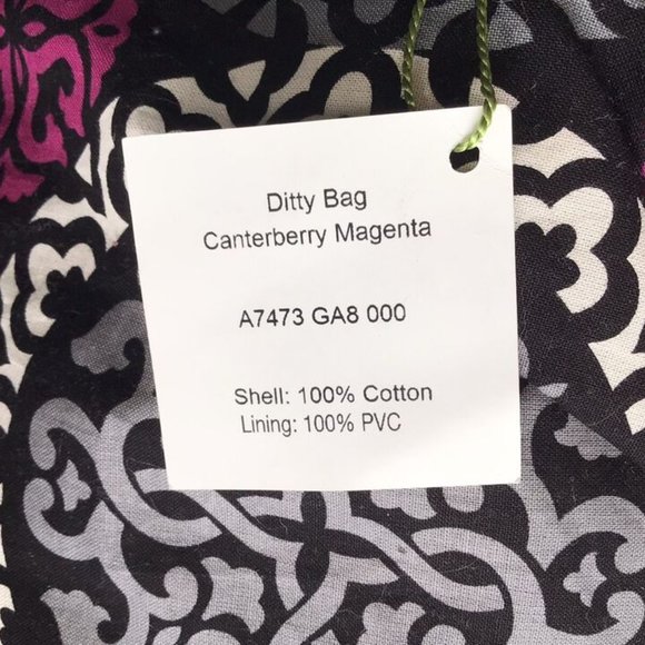 New Vera Bradley DITTY BAG Lined Drawstring Wet Sack Retired CANTERBERRY MAGENT - Picture 2 of 4